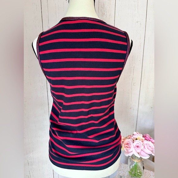 J. Crew Blue- Red Striped Sleeveless Women’s Knit Top Size M - Picture 3 of 9